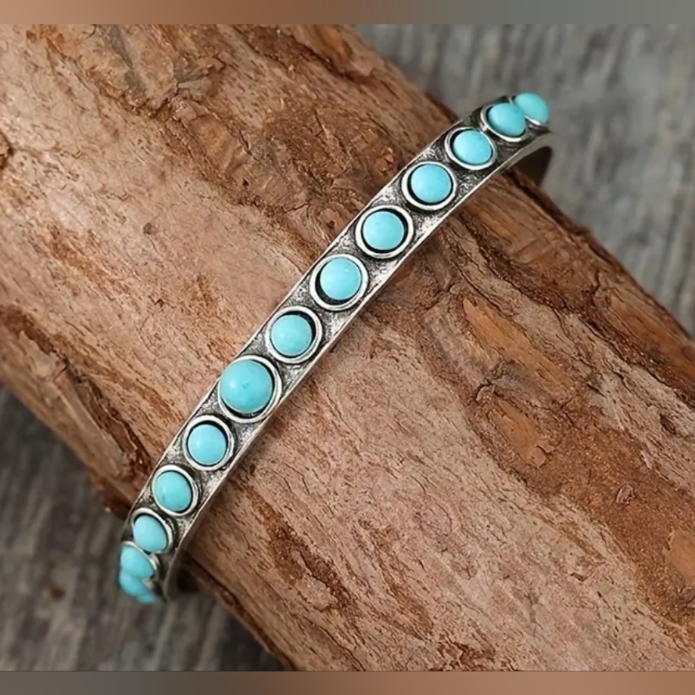 Western Turquoise and Silver Colored Cuff Bracelet Southwestern Cowgirl